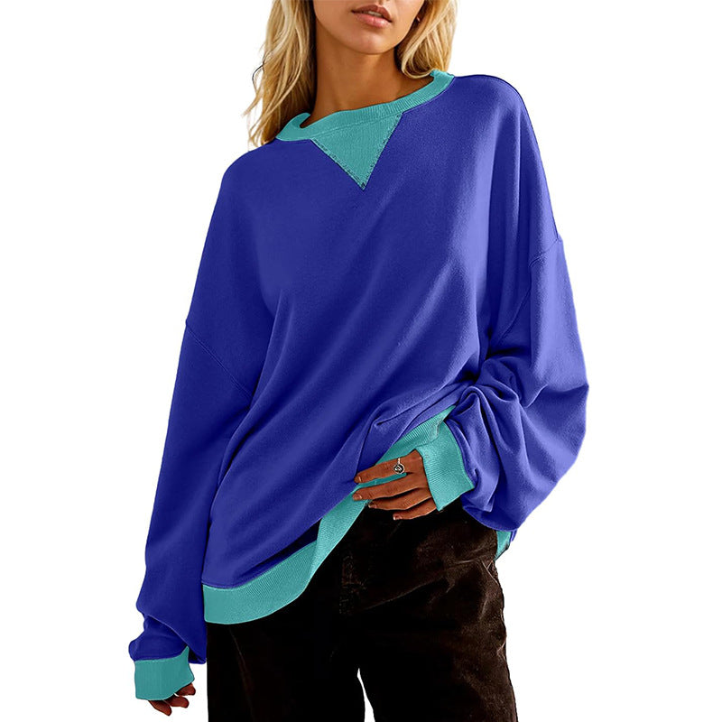 Damen lässiges Sweatshirt mit V-Ausschnitt und Kontrastbündchen ModeGeist