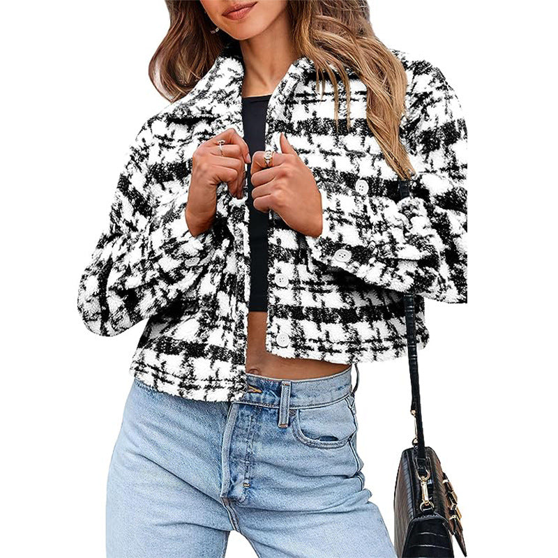 Damen Karierte Cropped Jacke ModeGeist