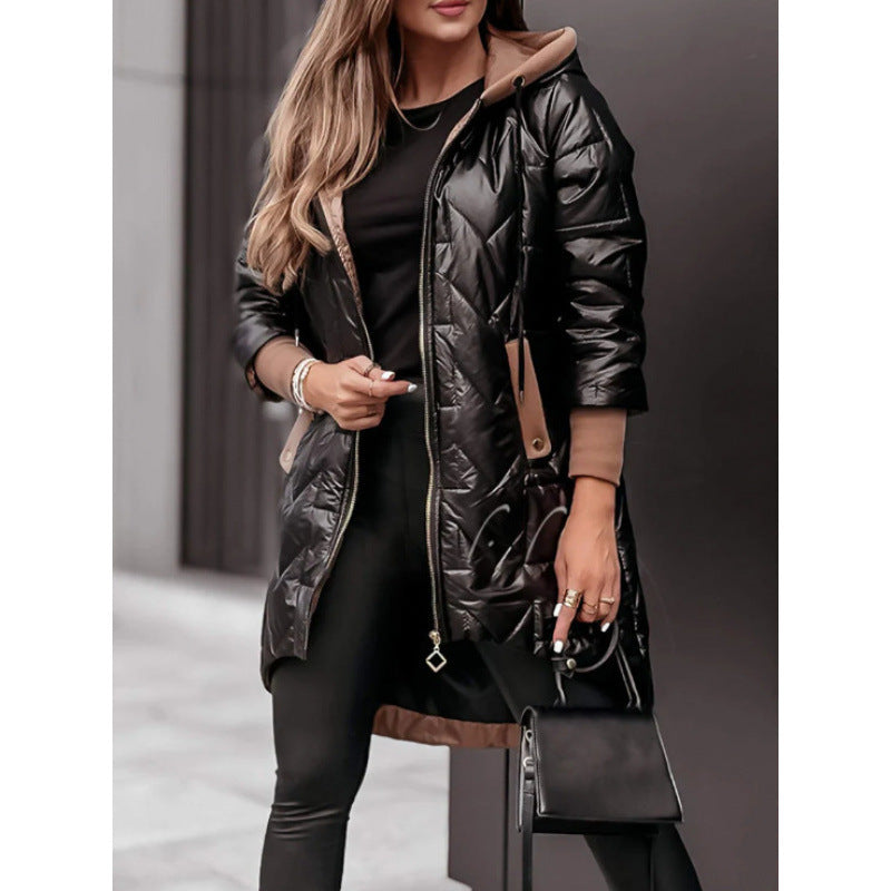 Damen Lässige Steppjacke mit Kapuze und großen Taschen ModeGeist