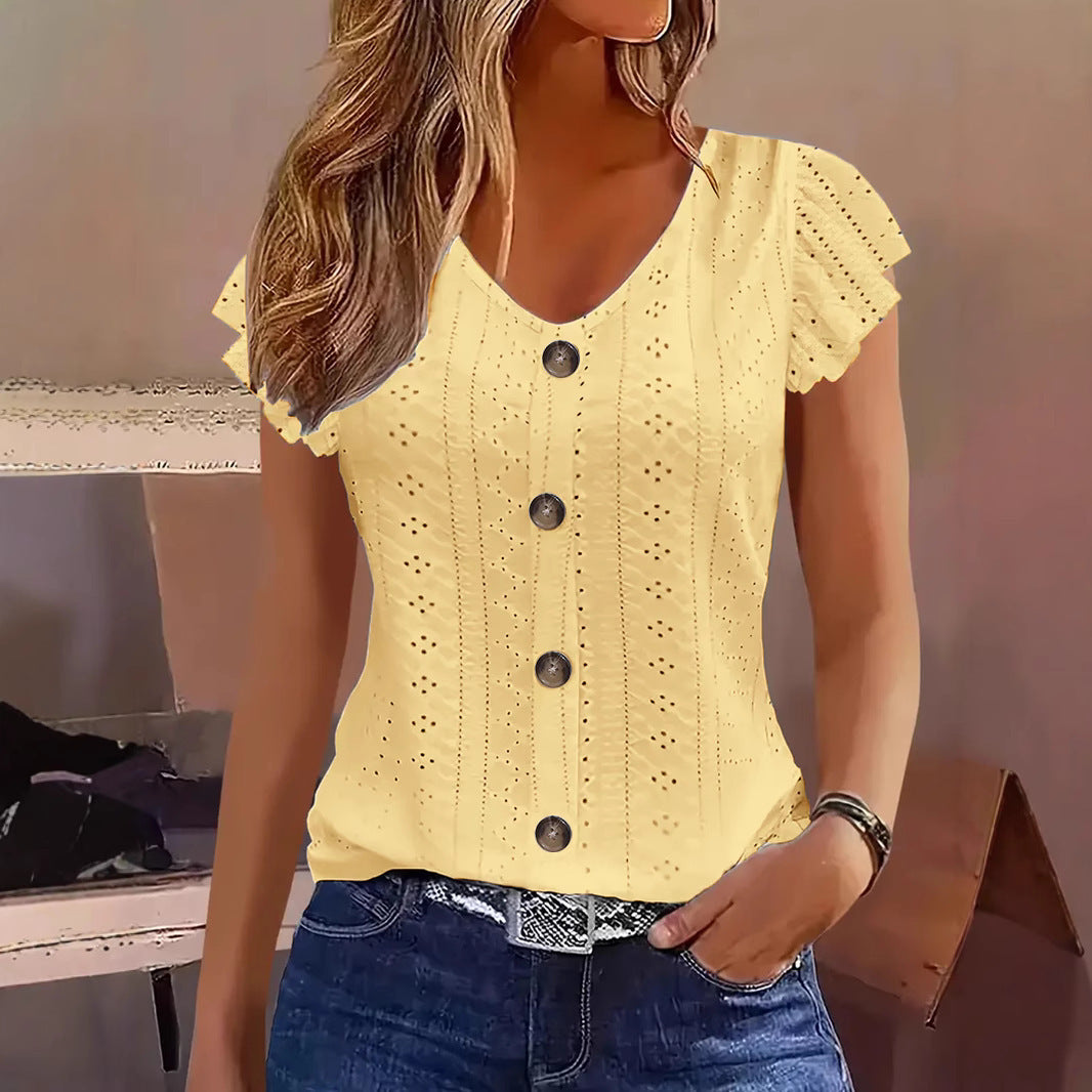 Damen Bluse mit Rüschendetails und Knopfverschluss ModeGeist