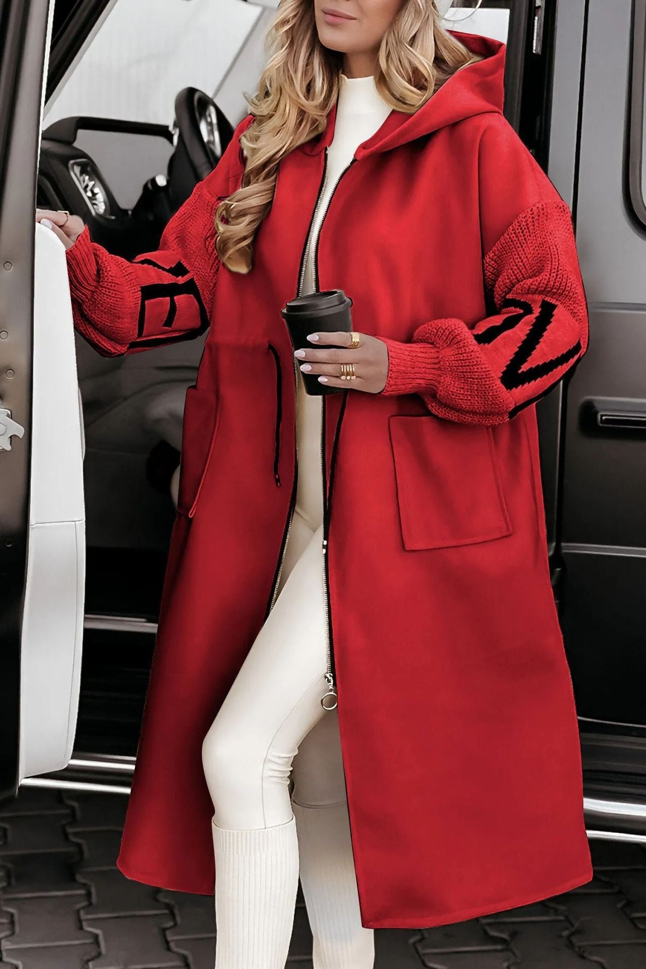 Damen Oversized Kapuzenmantel mit seitlichen Taschen und Reißverschluss ModeGeist