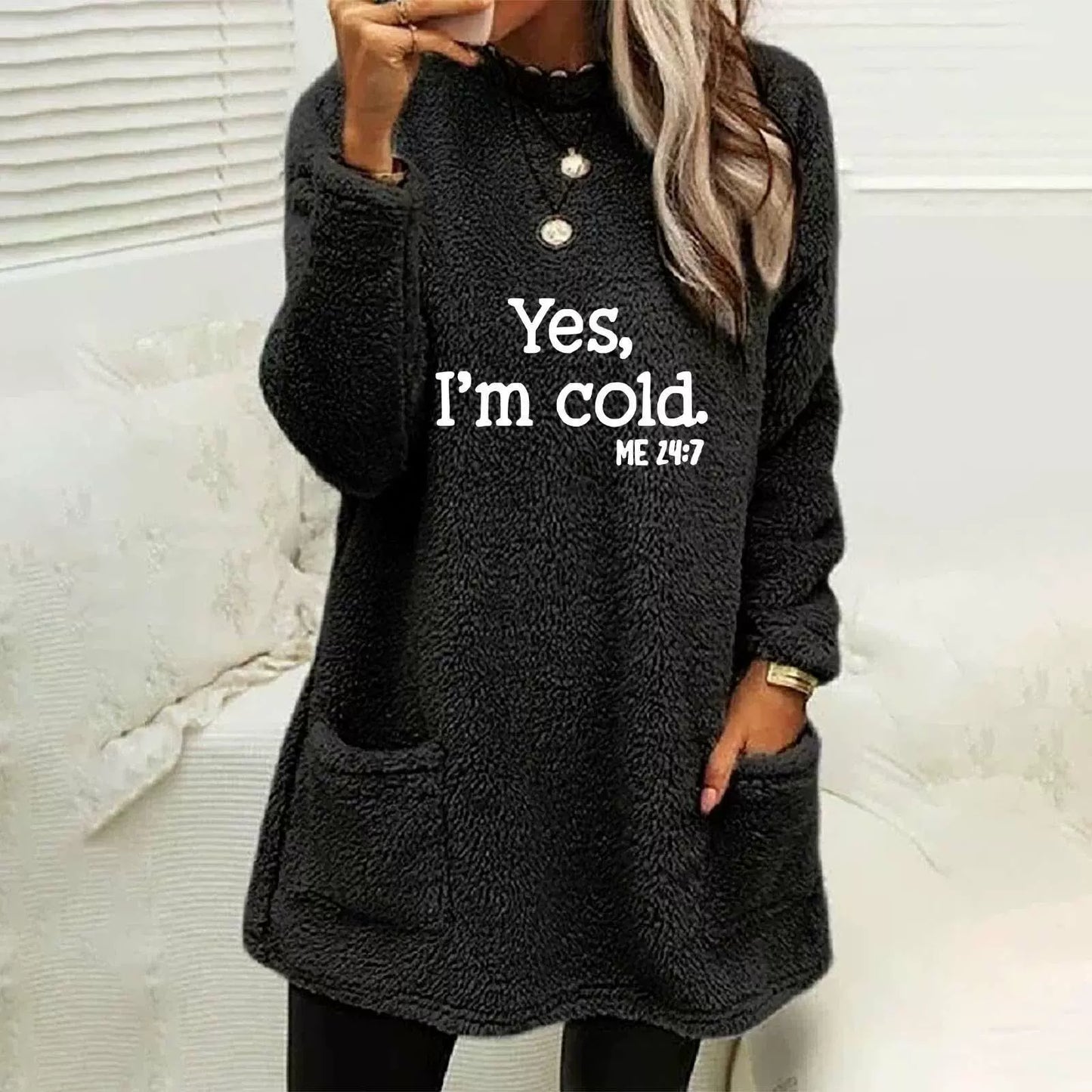 ModeGeist | Übergröße Sweatshirt Doppelseitiges Fleece Buchstabenprint Seitentaschen Langarm