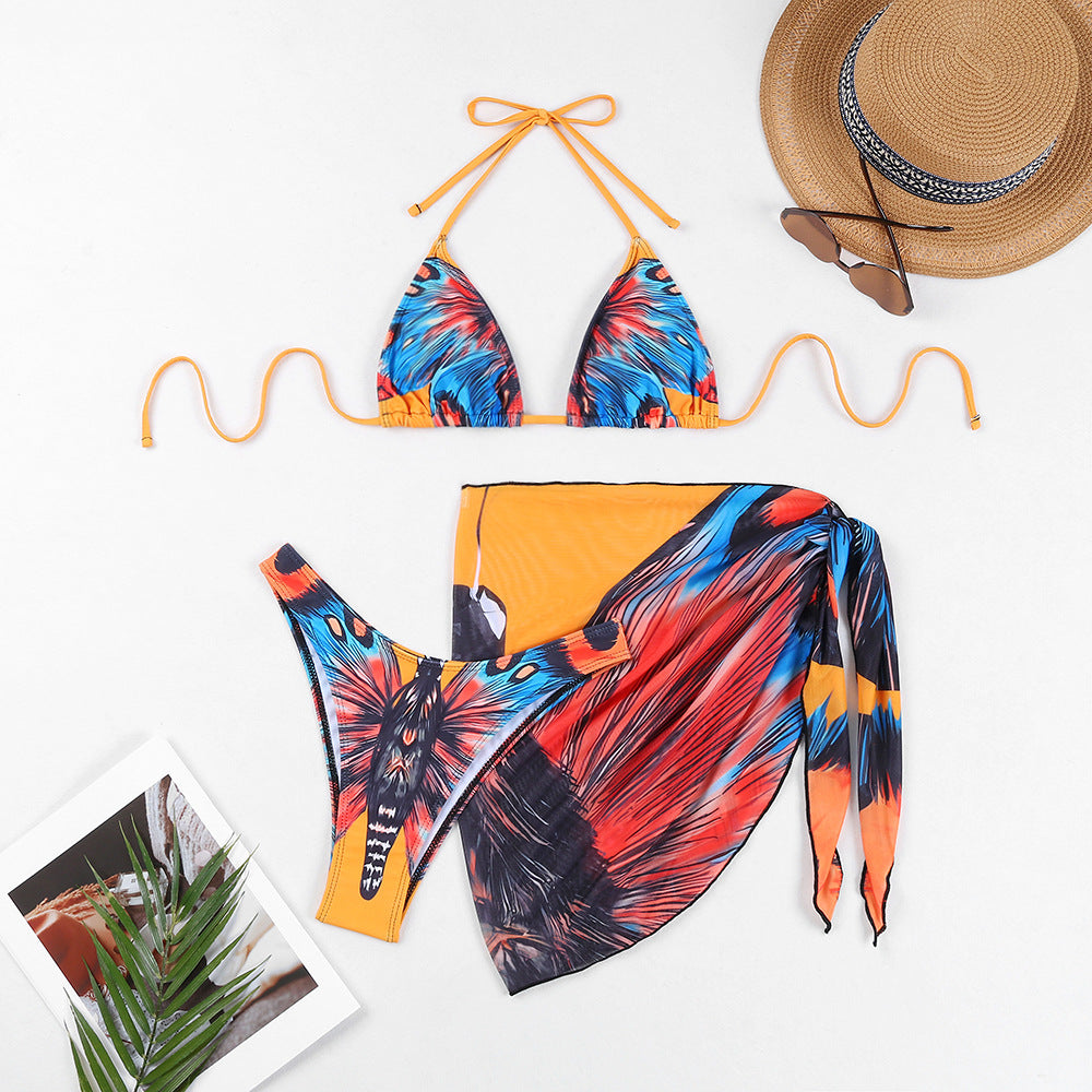Modischer Damen-Bikini mit Dreiecks-Ausschnitt und transparentem Wickelrock