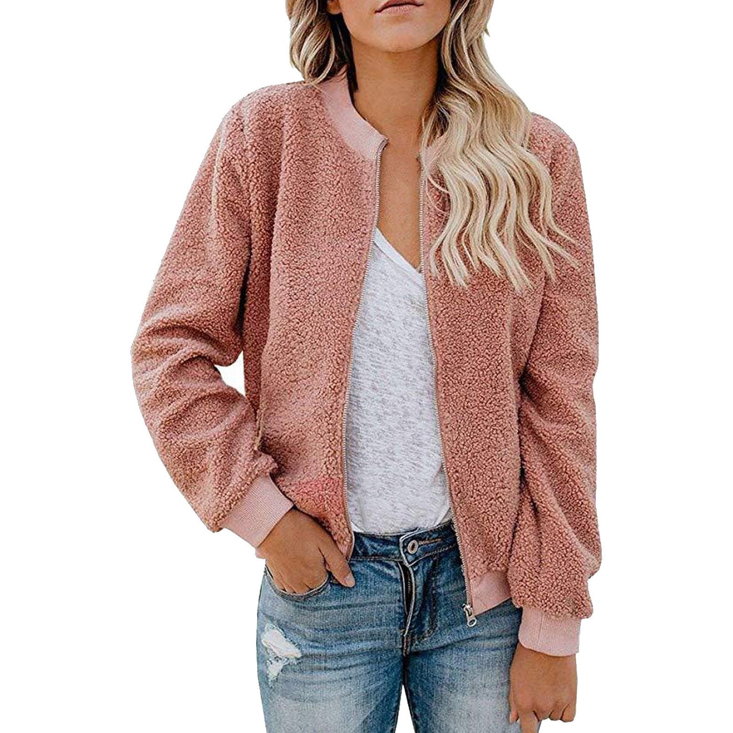 Damen Fleece Bomberjacke mit Stehkragen ModeGeist
