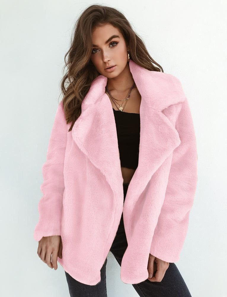 Damen Fleece-Mantel mit weitem Kragen und modischem Schnitt ModeGeist