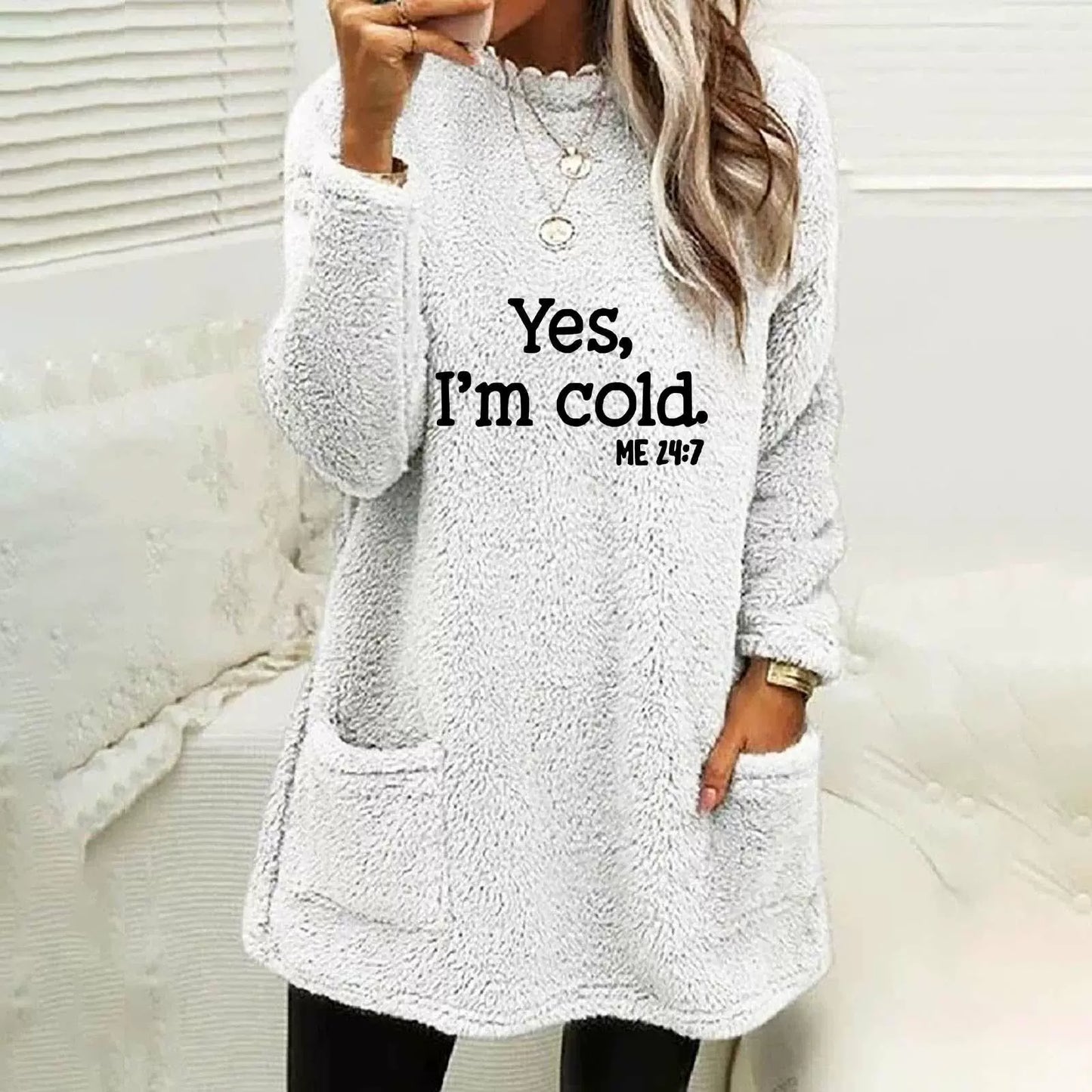 ModeGeist | Übergröße Sweatshirt Doppelseitiges Fleece Buchstabenprint Seitentaschen Langarm