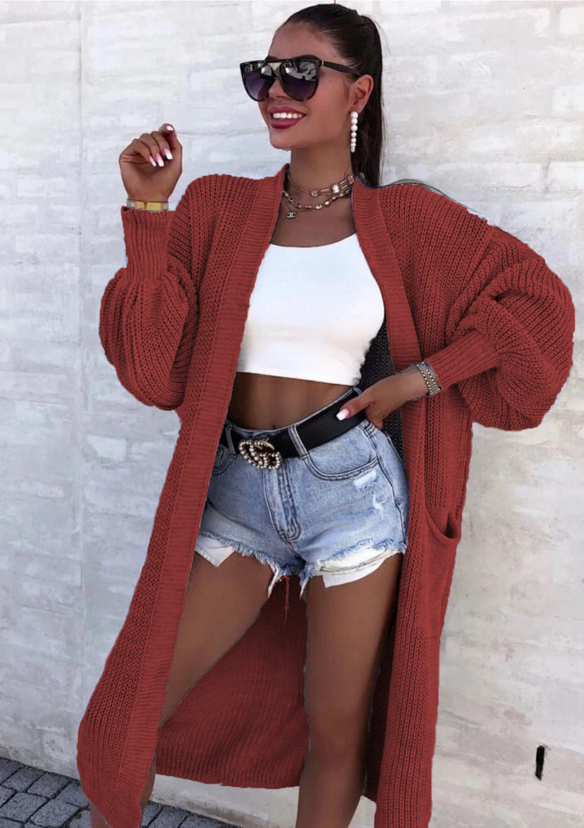 Damen Strickmantel mit weitem Schnitt und tiefen Taschen ModeGeist