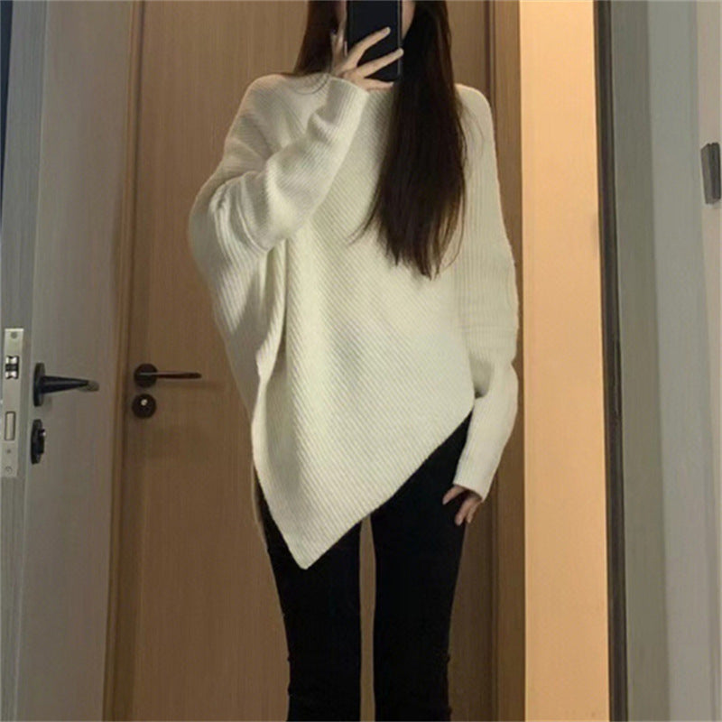 Damen asymmetrischer Strickpullover im lässigen Oversized-Design ModeGeist
