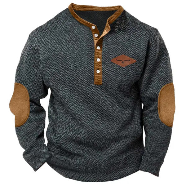 Herren modischer Pullover mit Kontrastkragen und Ellbogenpatches ModeGeist