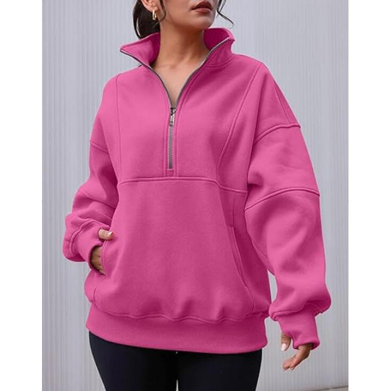 Damen Sweatshirt mit halbem Reißverschluss und oversized Schnitt ModeGeist