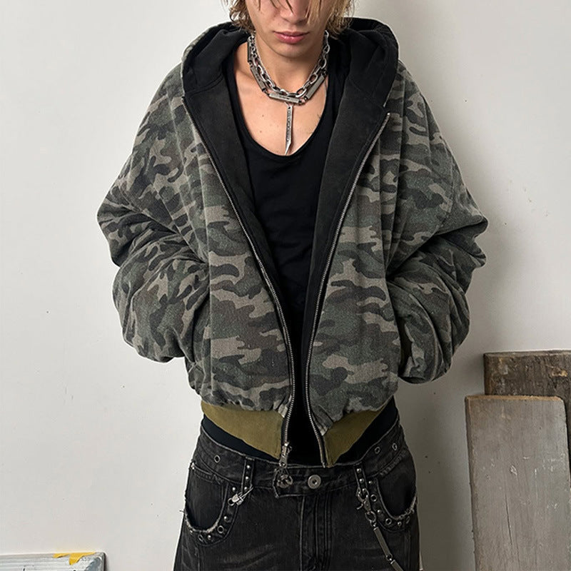 Damen Oversized Camouflage-Jacke mit Kapuze und Reißverschluss ModeGeist