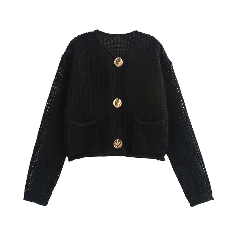 Damen Modische Strickjacke mit dekorativem Häkelmuster ModeGeist