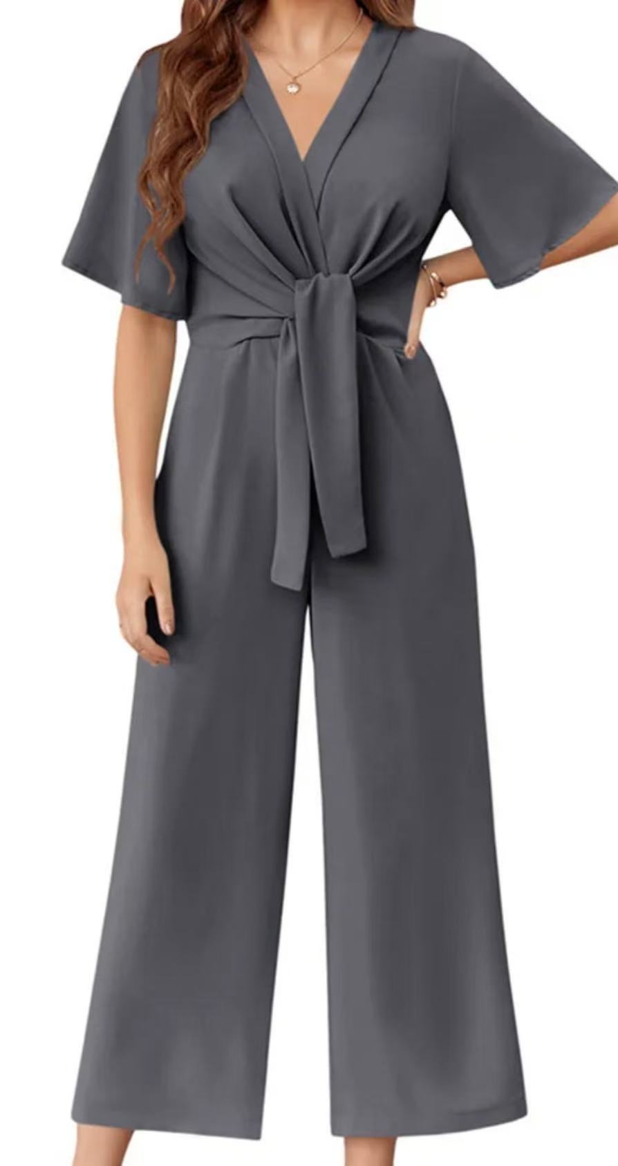 Damen eleganter Wickel-Jumpsuit mit weiten Beinen und Taillengürtel ModeGeist