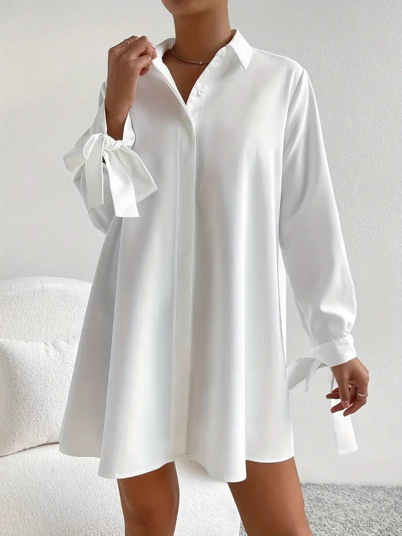Damen Hemdblusenkleid mit eleganten Bändern an den Ärmeln ModeGeist