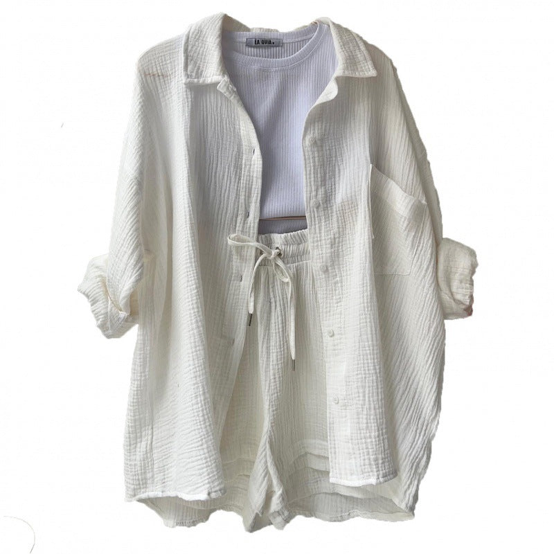Modebewusstes Damen Freizeit Set: Hemdjacke mit kurzen Ärmeln und Shorts
