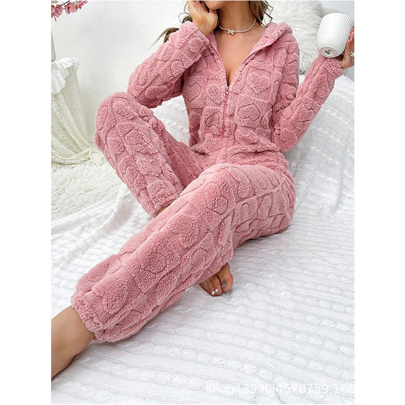 Damen Gemütlicher Fleece-Overall mit Kapuze ModeGeist