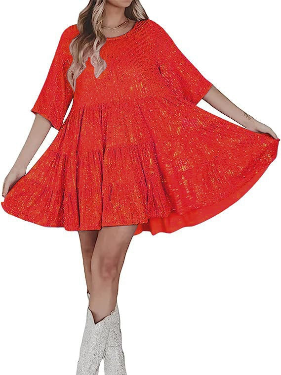 Damen funkelndes.Blusenkleid mit lockerer Passform ModeGeist