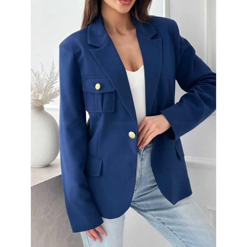 Damen klassische doppelt-knöpfte taillierte Blazer mit Taschen-Detail ModeGeist