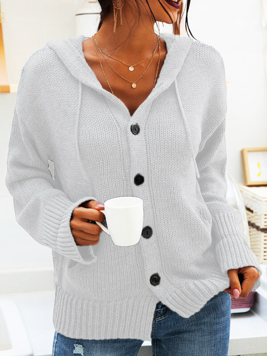 Damen Grober Strickcardigan mit Kapuze und praktischen Taschen ModeGeist