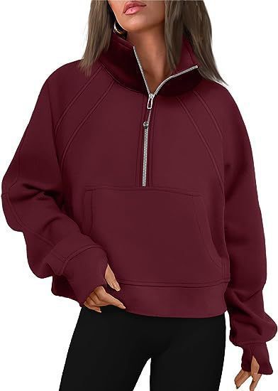 Damen kuscheliger Half-Zip Pullover mit Kapuze und Kängurutasche ModeGeist