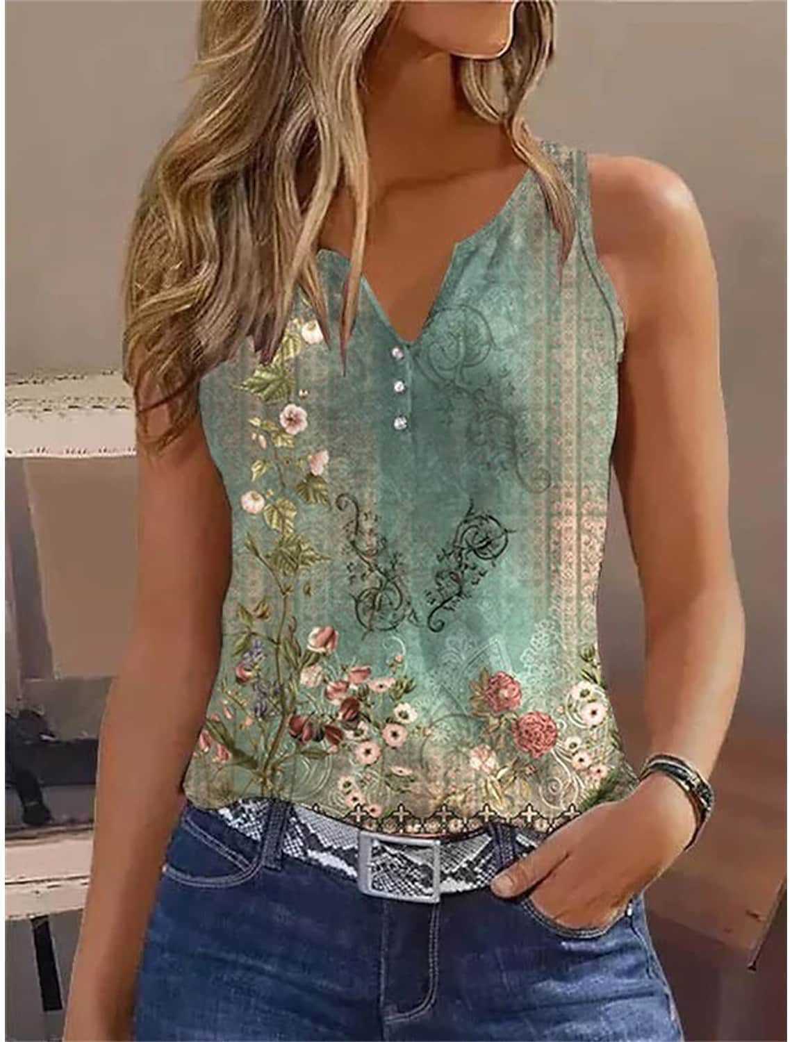 Damen Elegantes ärmelloses Oberteil mit floralen Akzenten ModeGeist