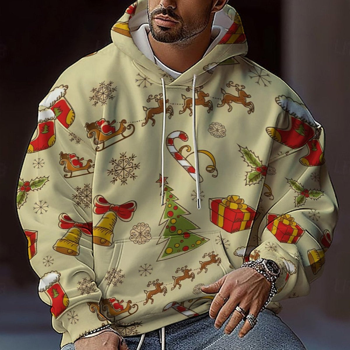 Herren Weihnachts-Hoodie mit farbenfrohem grafischen Design und bequemer Passform ModeGeist