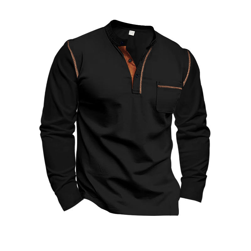 Herren Langarm-Henley-Shirt mit modernem Kragen und praktischer Brusttasche ModeGeist