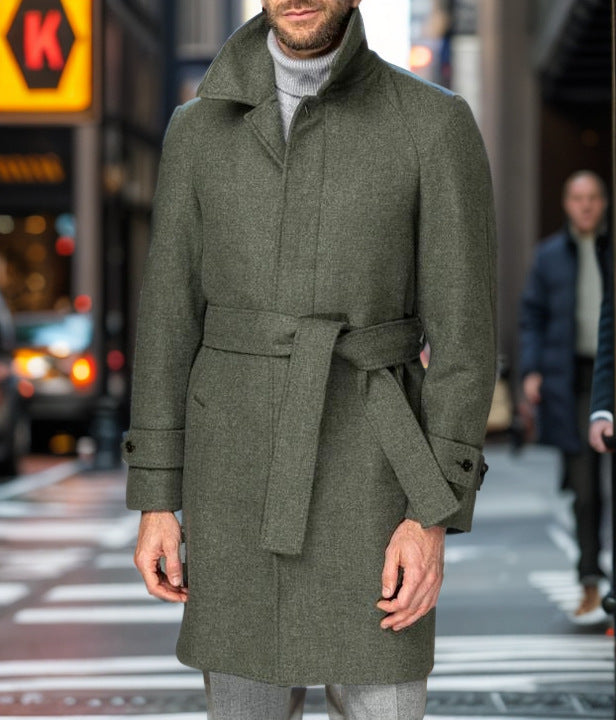 Herren modischer Wolltrenchcoat mit Bindegürtel und großen Taschen ModeGeist