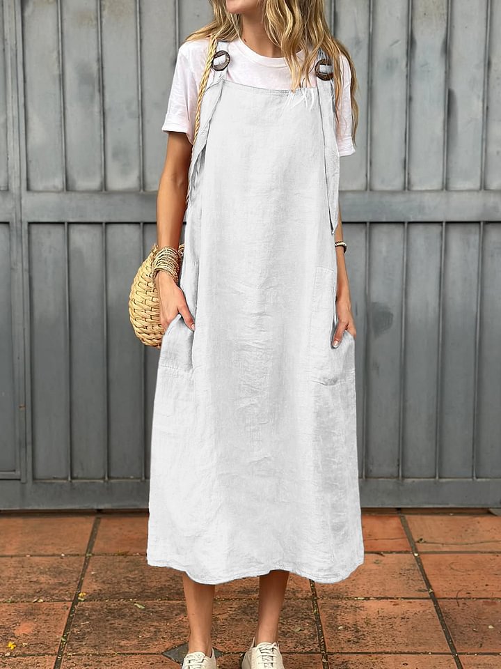 Damen lässiges Leinen-Trägerkleid mit praktischen Taschen ModeGeist