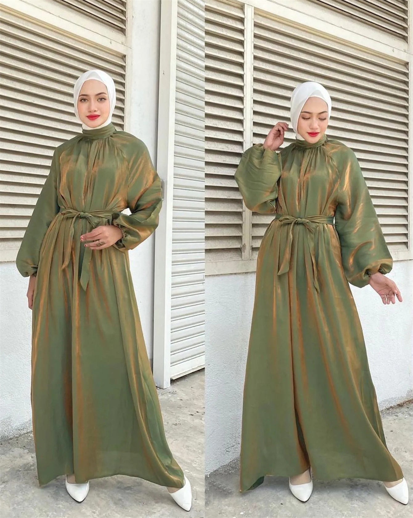 Damen Elegantes Langarmkleid mit Taillengürtel ModeGeist