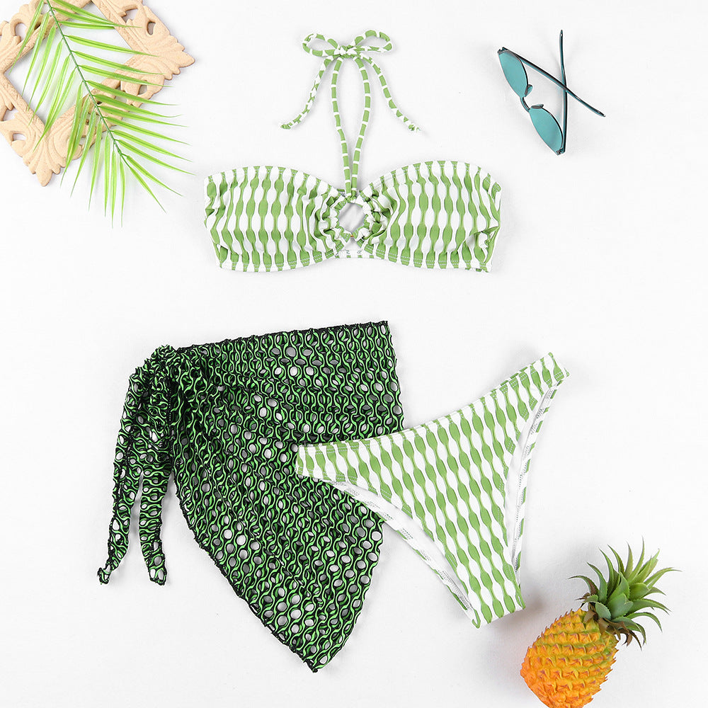 Modischer Damen-Bikini mit passendem Cover-Up, hoch tailliert, zweiteilig
