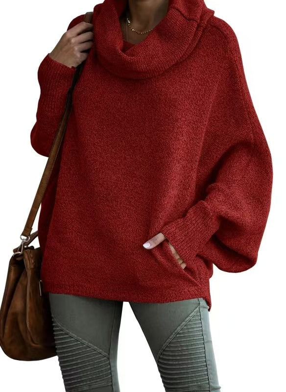 Damen lässiger Strickpullover mit weichem Stehkragen und weit geschnittenen Ärmeln ModeGeist