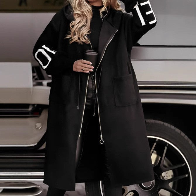 Damen Oversized Kapuzenmantel mit seitlichen Taschen und Reißverschluss ModeGeist