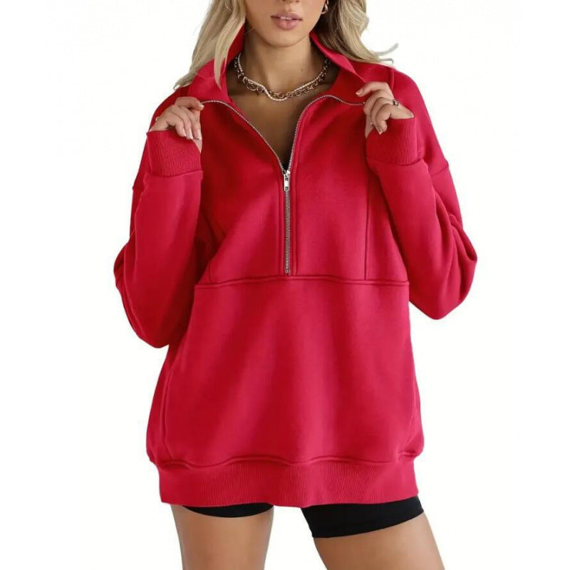Damen Sweatshirt mit halbem Reißverschluss und oversized Schnitt ModeGeist