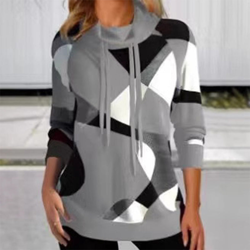 Damen Kapuzenpullover mit geometrischem Muster und hoher Passform ModeGeist