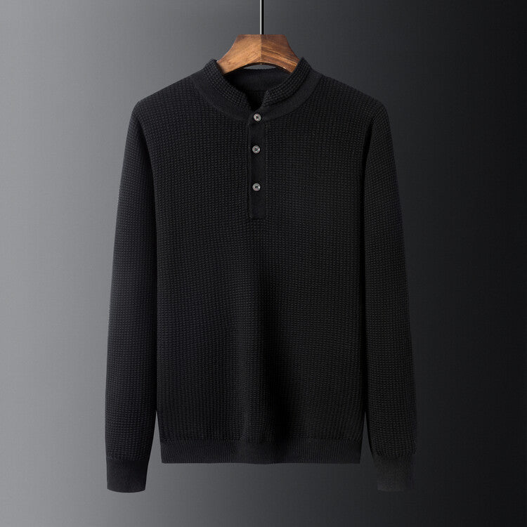 Herren Strukturierter Langarm-Pullover mit Knopfleiste ModeGeist