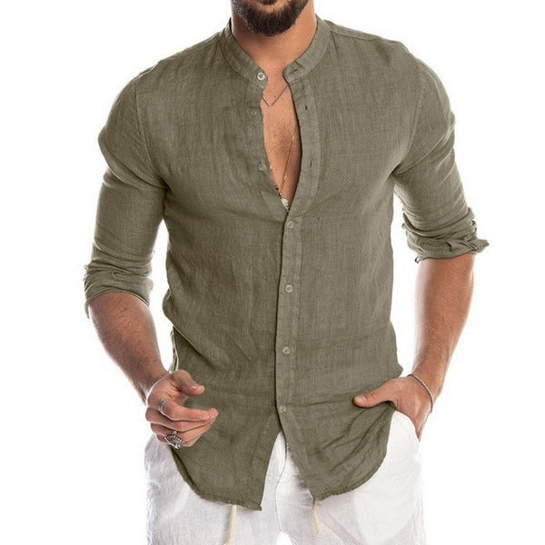 Herren Leinenhemd mit modernem Henley-Ausschnitt und Struktur ModeGeist