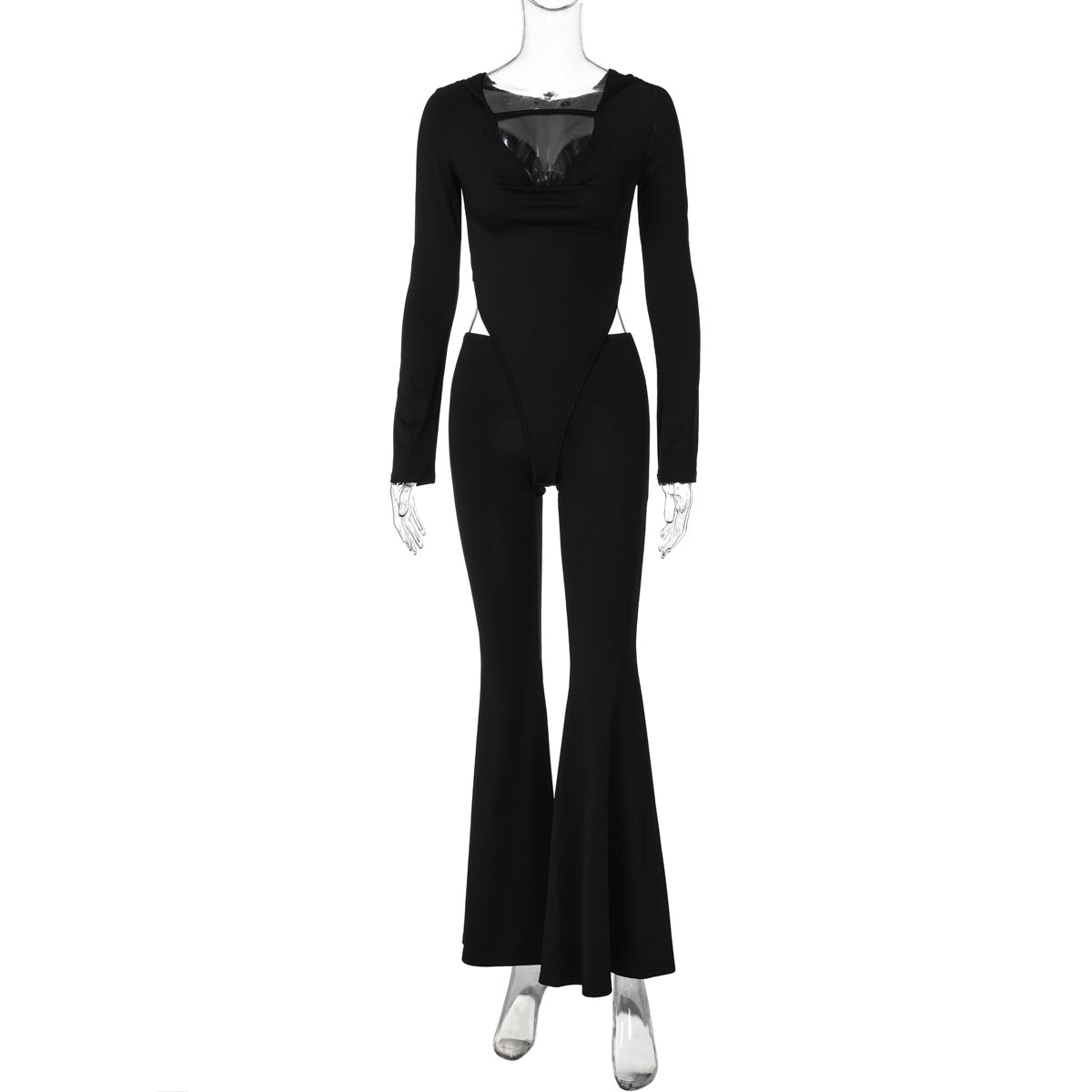 Modegeist Damen Jumpsuit: Figurbetont, Kapuze, Seitenschlitze
