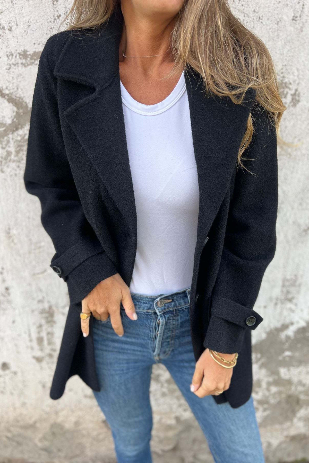 ModeGeist | Lockerer Revers Falsche Taschen Strickjacke Mantel