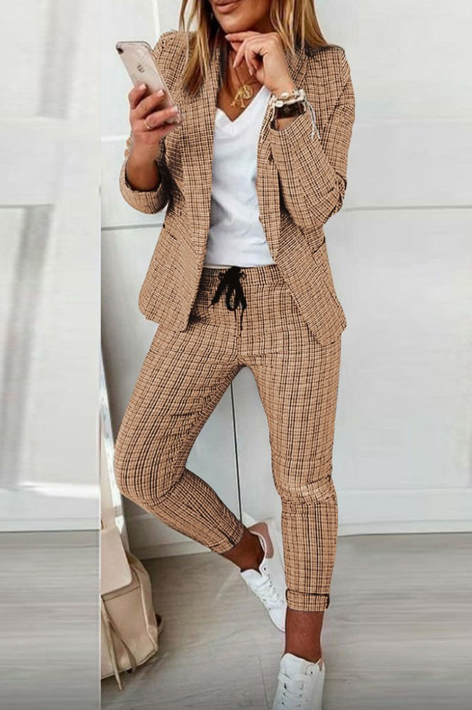 ModeGeist | Karo Blazer Mantel & Kordelzughose Satz
