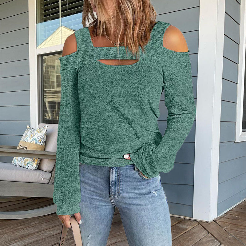 Damen modisches Longsleeve-Top mit Cut-Out-Details und Schulterfreiem Design ModeGeist
