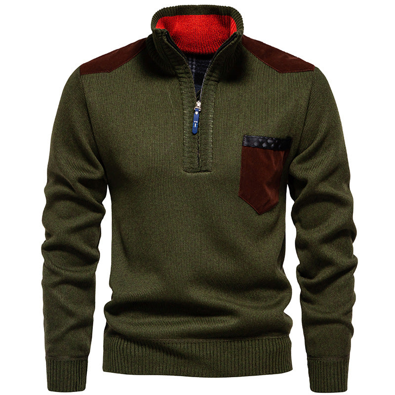 Herren Stehkragenpullover mit kontrastierenden Details und praktischen Taschen ModeGeist