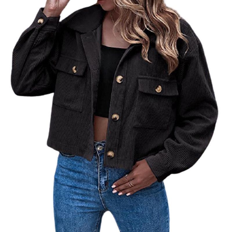 Damen modische Kordjacke mit aufgesetzten Taschen ModeGeist
