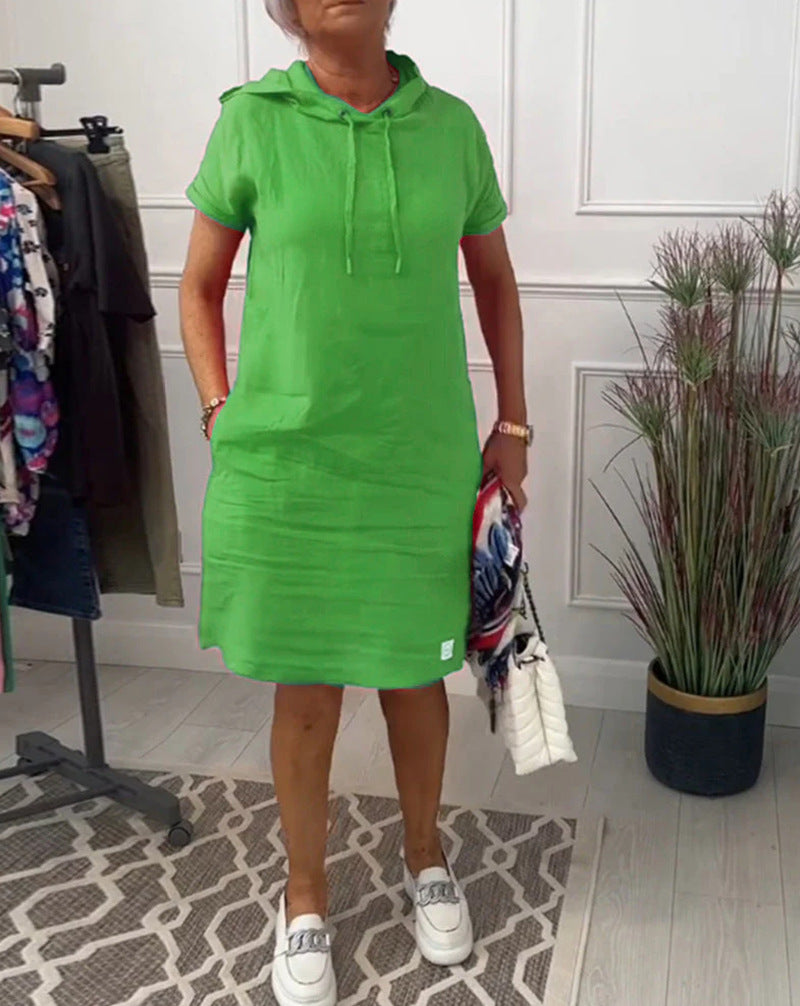 Leinen Kapuzenkleid mit Taschen für Damen - lässiger Style