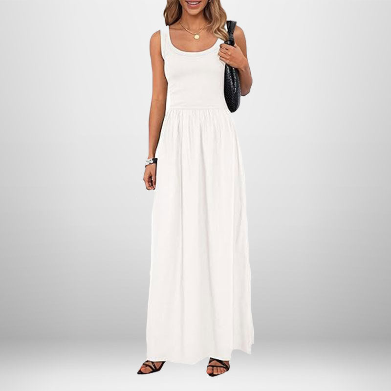 Langes Damenkleid mit elastischer Taille und schmalen Trägern von MODEGEIST