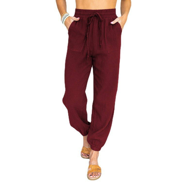 Damen luftige Freizeithose mit elastischem Bund und seitlichen Taschen ModeGeist