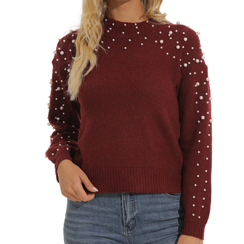 Damen Pullover mit dekorativen Perlendetails und leichter Struktur ModeGeist