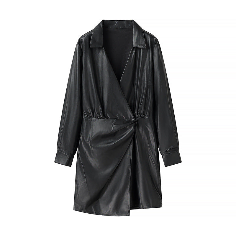 MODEGEIST Women's Faux Leather Wrap Coat