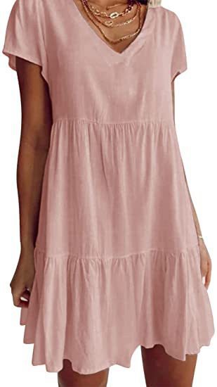 Leichtes Damen Sommerkleid mit V-Ausschnitt und weitem Rock, lässiger Style von MODEGEIST