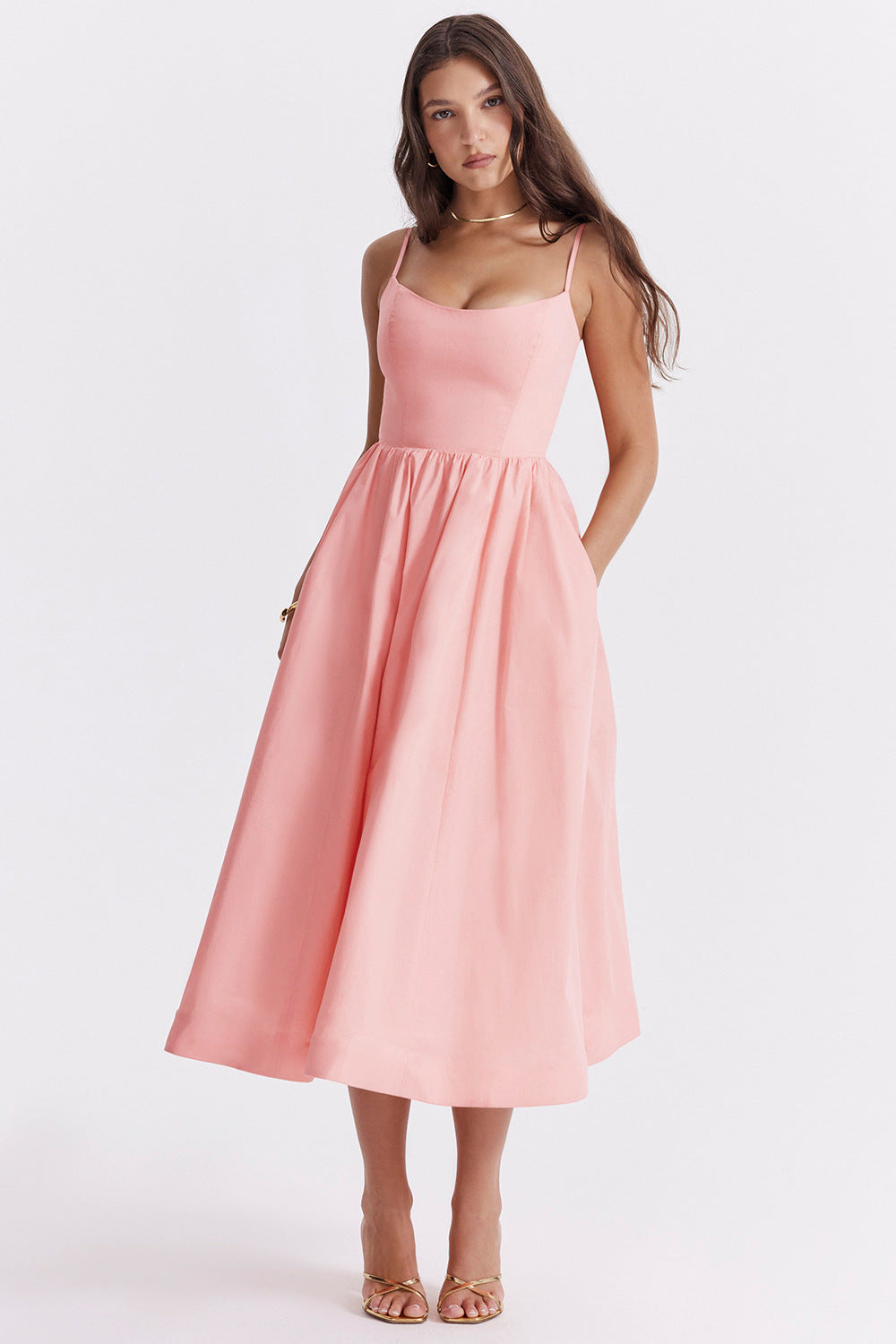 Damen Maxikleid mit schmalen Trägern und schwingendem Rock ModeGeist